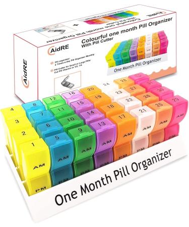 CAidRE 31-Day AM/PM Monthly Pill Organizer with Cutter - Vitamin, Fish Oil, Supplement Holder - Buy Online on GoSupps.com