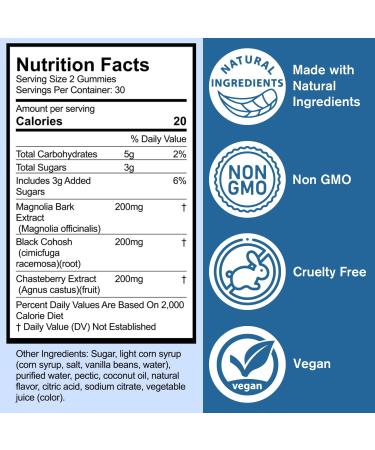 Menopause Gummy Supplements with Magnolia Bark Extract Relief from Night Sweats & Hot Flashes | 60 Gummies for Natural Energy Support - Shop Now - Buy Online on GoSupps.com