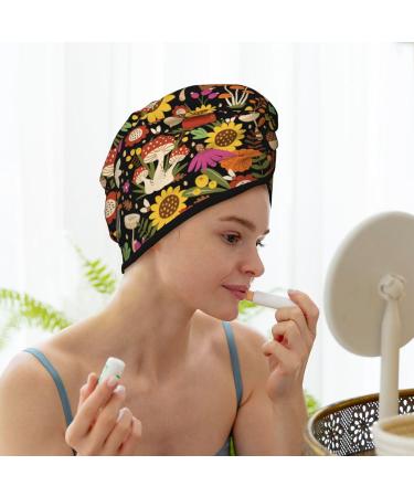 Hair Towel Wrap - Quick Drying Hair Turban with Button | Sunflowers & Mushrooms Design - Buy Online on GoSupps.com