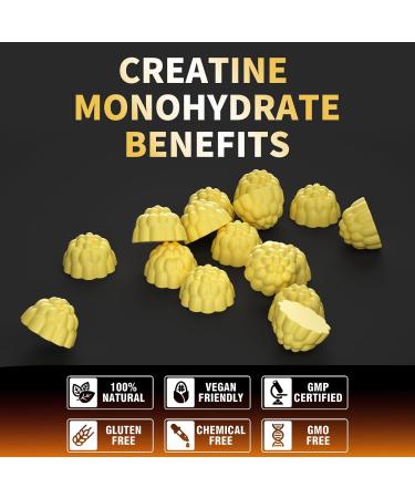Creatine Monohydrate Gummies - Sugar Free Vegan 5g per Serving Pineapple Flavor - 120 Count for Men & Women - Buy Online on GoSupps.com