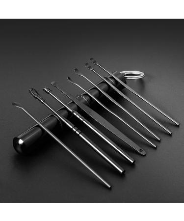 8 in 1 Ear Wax Removal Kit - Stainless Steel Ear Pick Tools with Spring Ear Cleaner - Includes 3 Sizes of Ear Spoons and 2 Cleaning Tools (Black) - Buy Online on GoSupps.com