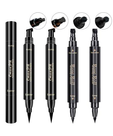 4 Pcs Winged Eyeliner Stamp,Dual Ended Waterproof Liquid Eye Liner Pen,Long Lasting Perfect Wing Cat Eye Stamp,Hypoallergenic and Easy to Use -Three sizes 4 Piece Set