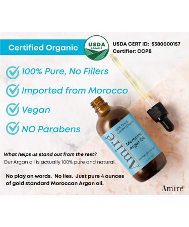 USDA Certified Organic Argan Oil 4oz - Triple Extra Virgin Grade Moroccan Oil for Hair, Skin, Face, & Nails - Moisturizer & Scalp Treatment for Dry, Damaged Hair - 4 Fl Oz (Pack of 1) - Buy Online on GoSupps.com