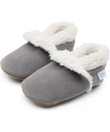 Dotty Fish Suede Baby Slippers | Warm Fleece Lined Infant Toddler Shoes | Non-Slip Soft Sole Boys Girls 0-6 Months - 5-6 Years | Pale Grey - Buy Online on GoSupps.com