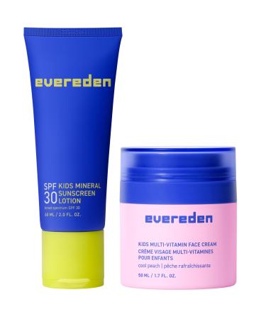 Evereden Kids Face Cream: Cool Peach 1.7 oz. & SPF 30 Mineral Sunscreen | Clean and Non-Toxic Kids Products | Multi-Vitamin Skin Care