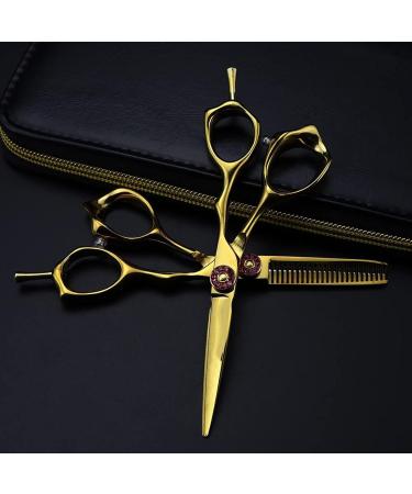 Hair Cutting Scissors Shears Kit 5 Inch Professional Steel Scissor Gold Hair Scissors Haircut Thinning Barber Tools Cutting Shears Hairdressing Scissors Set Gift - Buy Online on GoSupps.com