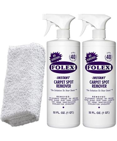 2 Bottles of FOLEX Instant Carpet Spot Remover + 1 Daley Mint Cleaning Cloth | Instant Rug, Upholstery, and Spot Carpet Stain Remover Kit, 32oz