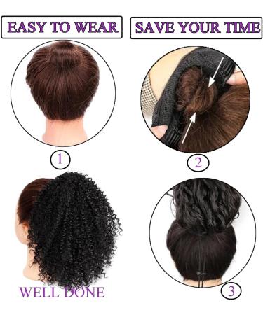 Afro Kinky Curly Drawstring Ponytail Synthetic Fake Ponytail Scrunchie Hair Bun Clip In Hairpiece Extensions Multi Layered Hair Fluffy Thick Curly Pony tail (#1B 12INCN/30CM) 12INCN/30CM #1B - Buy Online on GoSupps.com