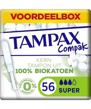 Tampax Organic Cotton Super 56 Units 100% Organic Cotton Tampons with Applicator 56 Pieces
