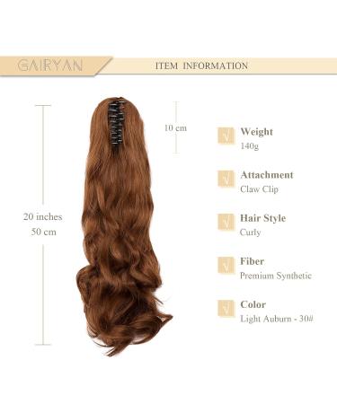 Buy Light Auburn 50cm Ponytail Hair Extensions - Curly Claw Clip In Braid for Women | Synthetic Wavy Hair Extensions - Buy Online on GoSupps.com