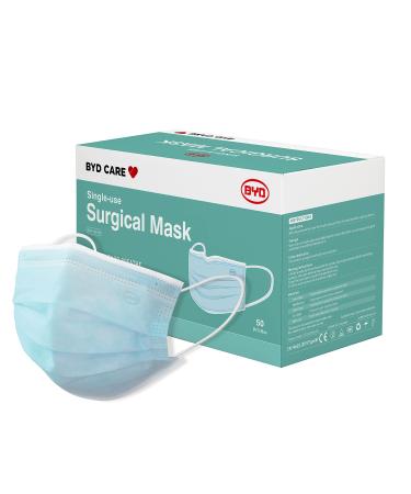 BYD CARE Single Use Disposable 3-Ply Mask, ASTM Level 3, Daily protection for men and women for Home, Office, School, Restaurants, Gyms, Outdoor and Indoor, Box of 50 PCs