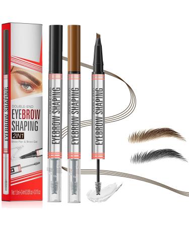 2 in 1 Waterproof 3D Eyebrow Pencil with Eyebrow Gel Micro Eyebrow Pencil with 4 Fork Tip Applicator 2024 New Eyebrow Pencil Effortlessly Creates Natural Looking Brows Black+light Brown