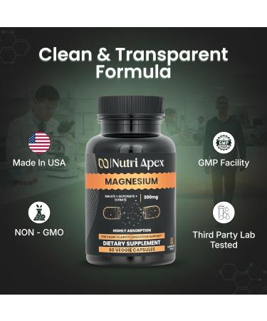 Magnesium Complex 300mg Malate Glycinate & Citrate 60 Veggie Capsules | Muscle Relaxation Sleep Energy Mood & Heart Support | Made in USA - Buy Online on GoSupps.com