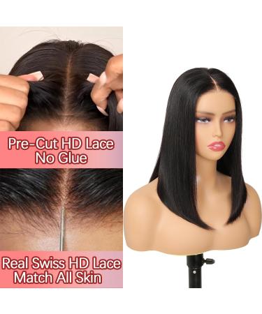 Short Bob Glueless Human Wigs for Black Women | Pre-Cut Lace Natural Hairline 180% Density | 12-Inch Straight Bob Wig Beginner Friendly - Buy Online on GoSupps.com