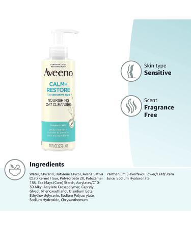 Aveeno Calm + Restore Oat Cleanser - Fragrance Free 7.8 fl oz | Gentle Hydrating Face Wash - Buy Online on GoSupps.com
