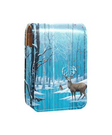 Travel Lipstick Organizer Case Lipstick Case Portable Makeup Bag With Mirror Winter Forest Deer N622x6ecyh