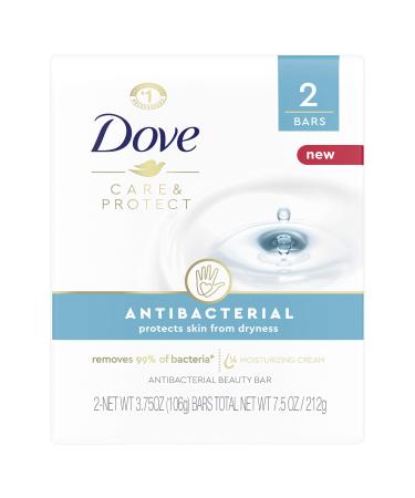 Dove Beauty Bar For All Skin Types Antibacterial Protects from Skin Dryness 3.75 oz 2 Bars - Buy Online on GoSupps.com