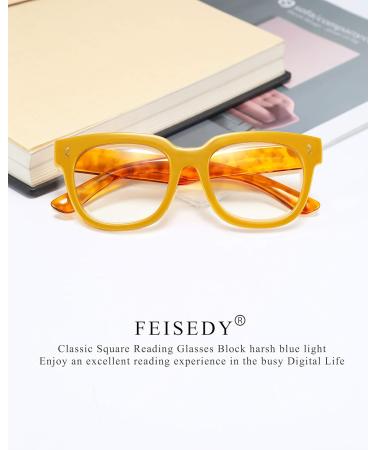 FEISEDY Retro Square Blue Light Blocking Reading Glasses | Thick Big Frame Anti Glare Digital Eyestrain Reader B2523 Mix Amber 2.0x - International Shipping Available - Buy Online on GoSupps.com