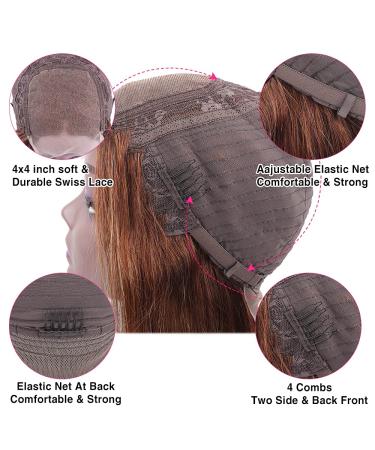 Muokass 4x4 HD Lace Front Wig 26 Inch #4/27 Color - Brazilian Virgin Human Hair, 150% Density, Pre Plucked, Elastic Bands, Natural Hairline - For Black Women - Buy Online on GoSupps.com