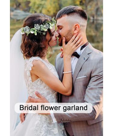 Haze Blue and White Flower Crown Headband for Women and Girls - Adjustable Ribbon, Wedding Hair Wreath - Buy Online on GoSupps.com