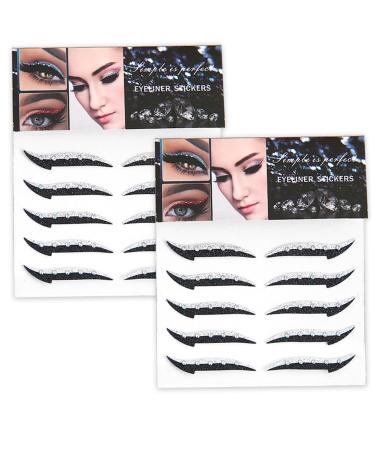 Crystal Eyeliner Stickers 10 Pairs Eyeshadow Stickers Reusable Glitter Eyeliner Stickers Waterproof Instant Adhesive Stick on Eyeliner Eyeshadow Strop for Dress Up Party Silver