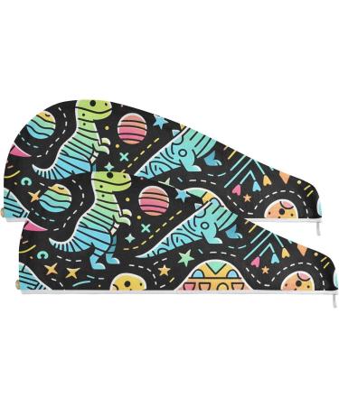 Cute Colorful Dinosaur Hair Towels 2 Pack | Super Absorbent Quick Dry Turbans for Women & Girls - Buy Online on GoSupps.com