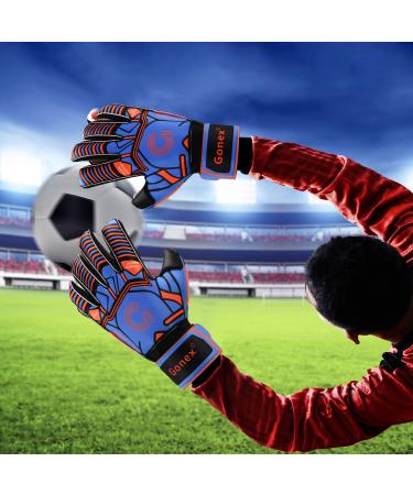 Gonex GK Goalie Gloves with Fingersave Spines | Pro-Level Soccer Goalkeeper Gloves | Roll Cut Finger Protection | Superior Grip | Blue Adult Size 8 - Buy Online on GoSupps.com