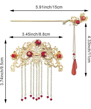 Chinese Hair Accessories for Wedding Red Tassel Gold Hanfu Pins Pearl Flower Hair Pins Hair Chopsticks Hair Styling Vintage Classical Sticks Long Tassel Chinese Hair Jewelry Accessories - Buy Online on GoSupps.com
