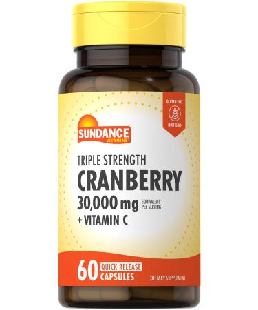 Sundance Cranberry Supplement | 30000mg | 60 Capsules | Plus Vitamin C | Triple Strength | Non-GMO and Gluten Free Formula
