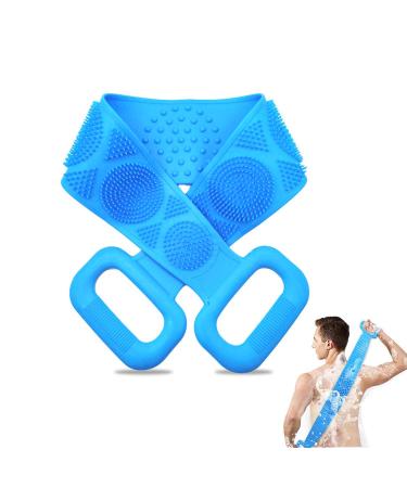 Silicone Bath Body Brush  Silicone Back Scrubber for Shower Exfoliating Brush Double-sided Easy to Clean for Shower for Women and Men Blue