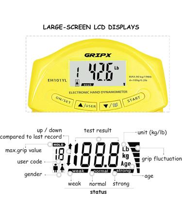 GRIPX Digital Hand Dynamometer - Automatic Grip Strength Meter | 198 lbs / 90 kg - Yellow | International Shipping - Buy Online on GoSupps.com