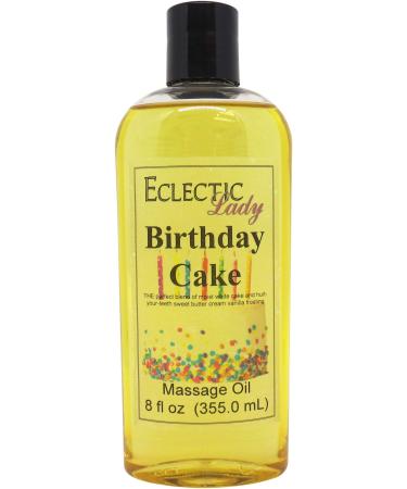 Birthday Cake Massage Oil 8 oz With Sweet Almond Oil and Jojoba Oil Preservative Free Perfect for Aromatherapy and Relaxation 8 Ounce