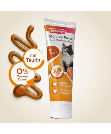 Beaphar Multi Vit Paste for Cats - Taurine Biotin Omega 3 & 6 - 0% Sugar Additive - Daily Vitamin Nut for Well-Being - 100g - Buy Online on GoSupps.com