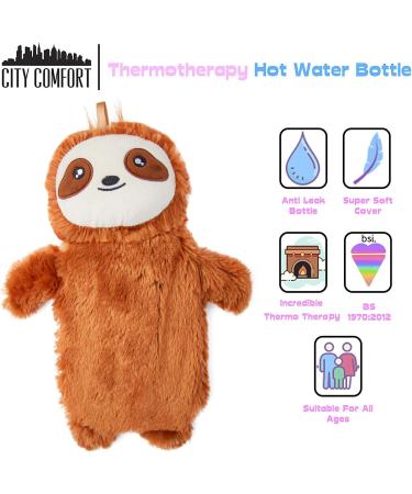 CityComfort Hot Water Bottle with Sloth Cover - Super Soft Fleece Plush - Long Lasting Warmth - Natural Rubber 1 Litre - UK Safe Tested - Buy Online on GoSupps.com