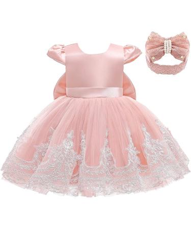 Keaiyouhuo Baby Girls Lace Backless Tulle Princess Dress with Bowknot Headwear - Baby Pink (2-3 Years) - Buy Online on GoSupps.com