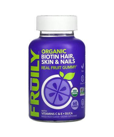 Fruily Organic Biotin Hair Skin & Nails with Vitamins C & E Silica Mixed Fruit 60 Gummies