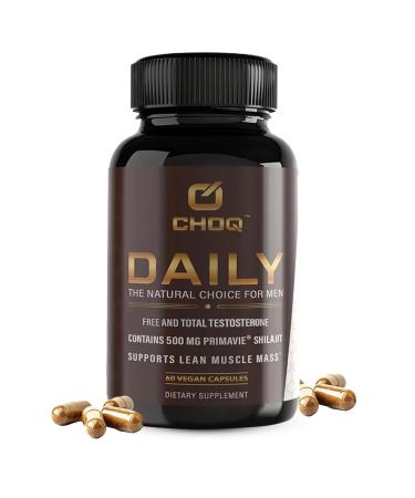 CHOQ Daily with 500mg PrimaVie Shilajit, Safed Musli, Tribulus - Natural Energy, Libido & Muscle Support - Daily Supplement for Men, 60 Vegan Capsules