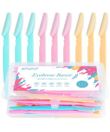 EAONE 30Pcs Eyebrow Razor Dermaplaning Tool Eyebrow Trimmer Shaper with Precision Cover, Dermaplane Razor Facial Hair Removal for Women and Men Face, 3 Colors with Box Packaged Blue, Pink and Yellow