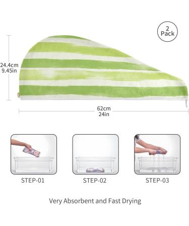 Green Stripe Hair Towel 2 Pack - Super Absorbent Quick Dry Hair Turbans for Women & Girls | Fast International Shipping - Buy Online on GoSupps.com