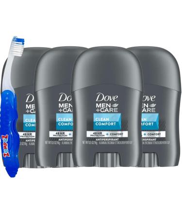 MEN + CARE Clean Comfort Deodorant Travel Stick 4 Pack 48-Hour Sweat & Odor Protection Antiperspirant for Men With 1/4 Moisturizing Cream 0.5 oz Each Bonus Zompo-Z Travel Toothbrush
