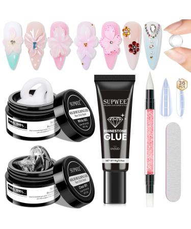 SUPWEE Solid Builder Nail Gel Kit Clear and White Multifunctional 3D for Nail Art Rhinestones Nail Glue for Home Use