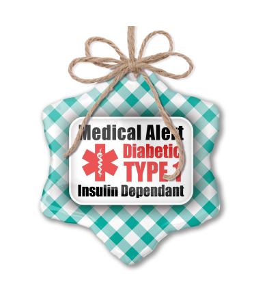 NEONBLOND Christmas Ornament Medical Alert Red Diabetic Insulin Dependant Type 1 Pastel Mint Green Plaid