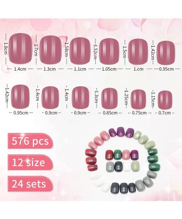 576Pcs 24Sets Short Press on Nails | Colorful Solid Short Fake Nails for Women - Nail Salon Art DIY - Buy Online on GoSupps.com