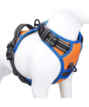 Phoepet dog harness reflective with handle 2 metal rings 3 buckles slightly tight and move out size m orange orange M (Neck: 14-20 ". Chest: 16-28")