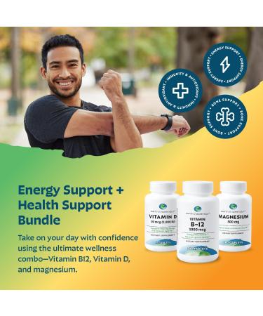 Earth's Splendor Energy & Health: Vitamin B12 (200 Tablets) Magnesium for Bone & Muscle Support (100 Caplets) Vitamin D3 2 000 IU (75 Capsules) No Artificial Additives Gluten & Wheat Free - Buy Online on GoSupps.com