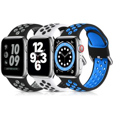Lerobo 3 Pack Compatible for Apple Watch Band 44mm 42mm 45mm 49mm 41mm 40mm 38mm Soft Silicone Strap Breathable Replacement Sport Bands for Apple Watch SE/Ultra iWatch Series 8 7 6 5 4 3 2 1 Men Women Black Blue/Black Gray/White Black 42mm/44mm/45mm/49mm 