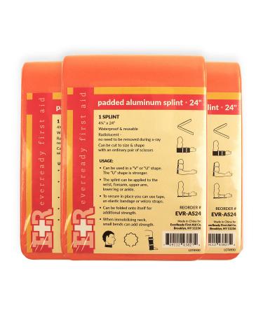 Ever Ready First Aid Padded Universal Aluminum Splint, 4.25 x 24, Flat Folded, Waterproof - 3 Pack