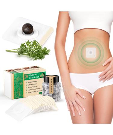 Rinquoka Mugwort Belly Patch with Natural Plant Extracts -60Pcs Body Sculpting Patch with 60 Wormwood Essence Pills -Easy to Apply Belly Stickers with Rapid Absorption -Comfortable and Safe White