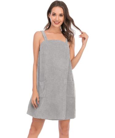Veseacky Women's Bath Towel with Pocket & Adjustable Bathrobe - Gray XL (S-3XL) | Shop Now for International Shipping! - Buy Online on GoSupps.com