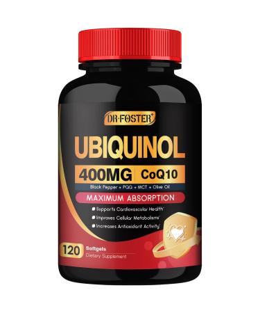 DRFOSTER Coq10 400mg Softgels Ubiquinol - Co Q 10 Supplement Coenzyme q10 Cq10 400mg Plus Vitamin E PQQ Black Pepper for Heart Health 120 Counts 120 Count (Pack of 1)